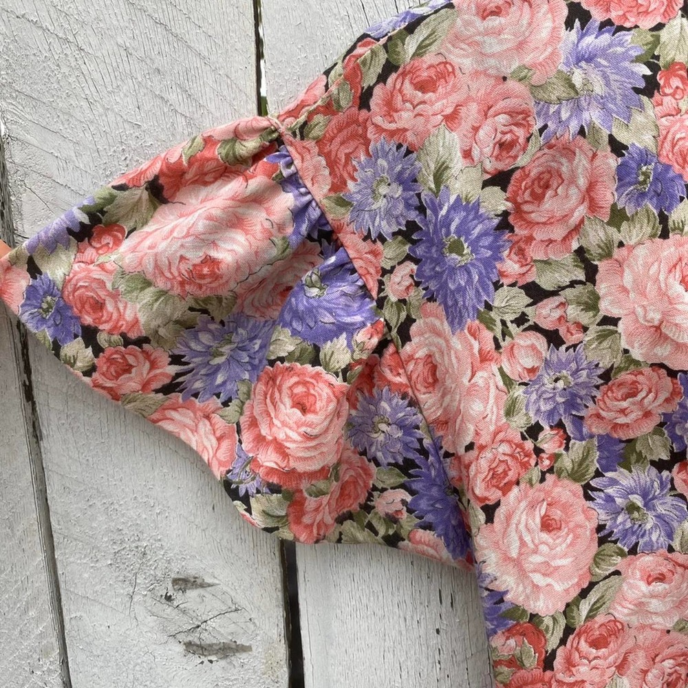 Epic ankle length vintage cotton floral dress w/ pockets early 80s